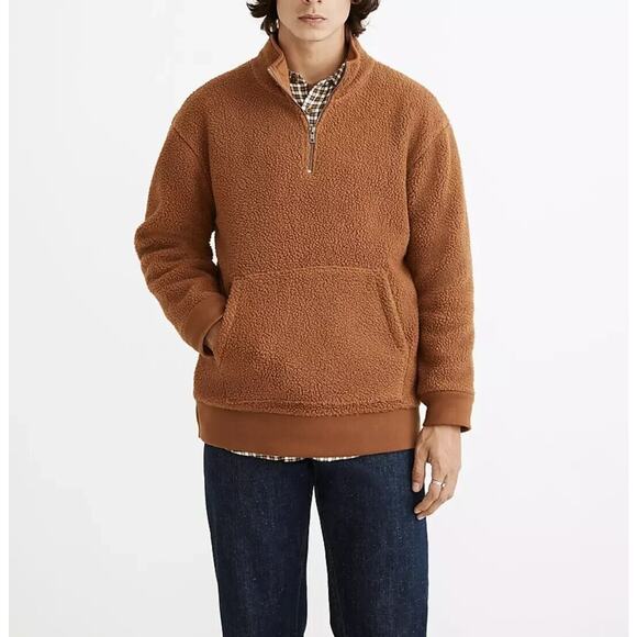 Madewell Brown Rust Sherpa Half Zip Pullover Sweater Sweatshirt - Men’s Size S - Picture 7 of 9